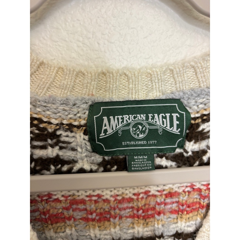 American Eagle Fair Isle Cardigan Sweater Womens M Nordic Cabin Grandpa Core - Picture 3 of 6